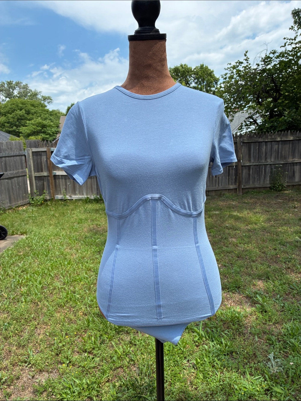 Fleur du Mal Light Blue Short-Sleeve Bodysuit